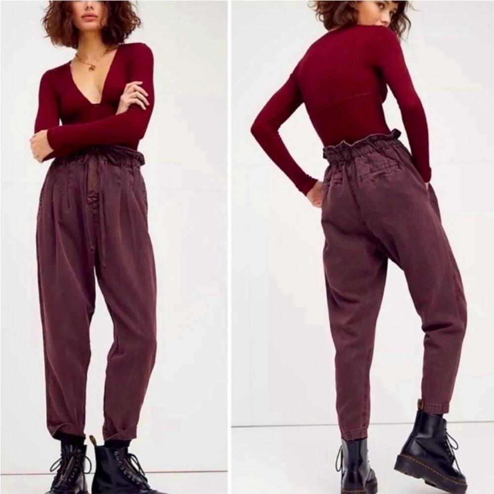Free People Margate Paper Bag Waist Button Fly Cropped Trousers Size XS